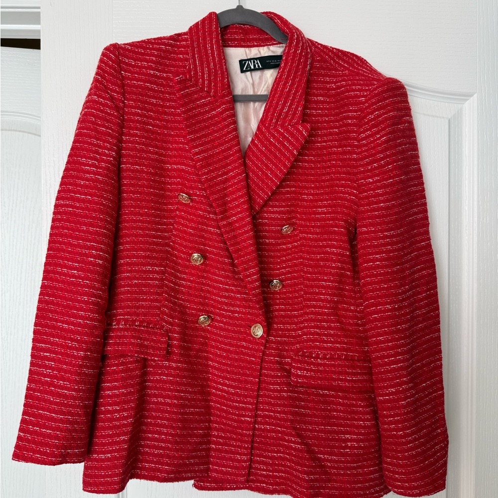 Zara Women's Red Textured Blazer